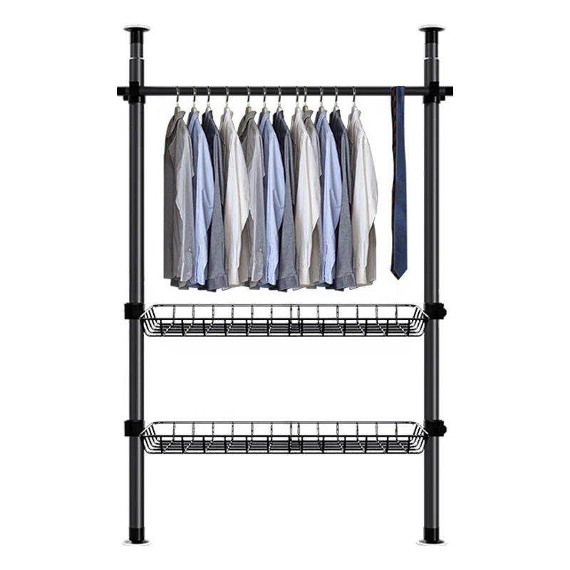 Modern Space Save Storage Cabinet garment rack hanger rod steel adjustable closet organizers Simple Bedroom telescopic Wardrobe