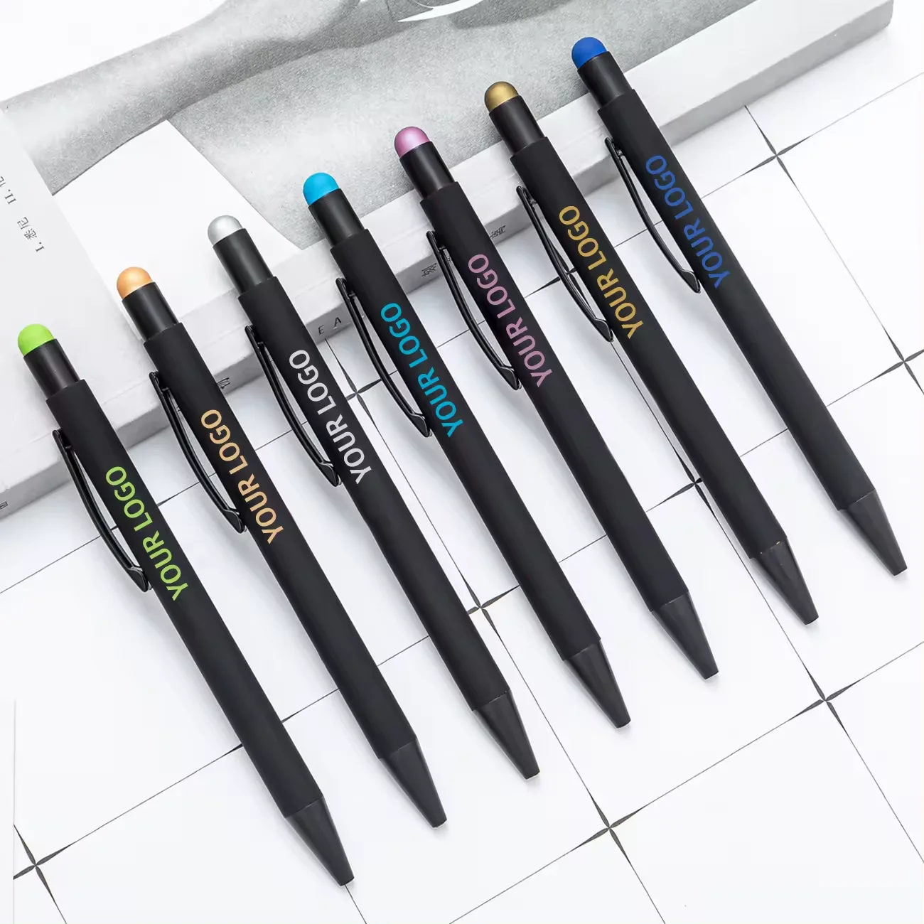 Hot Sale Promotion Stylus Ball Pen Soft Touch Black Gold Metal Pens with Custom Logo Giveaway Gift 1.0mm Black Ink