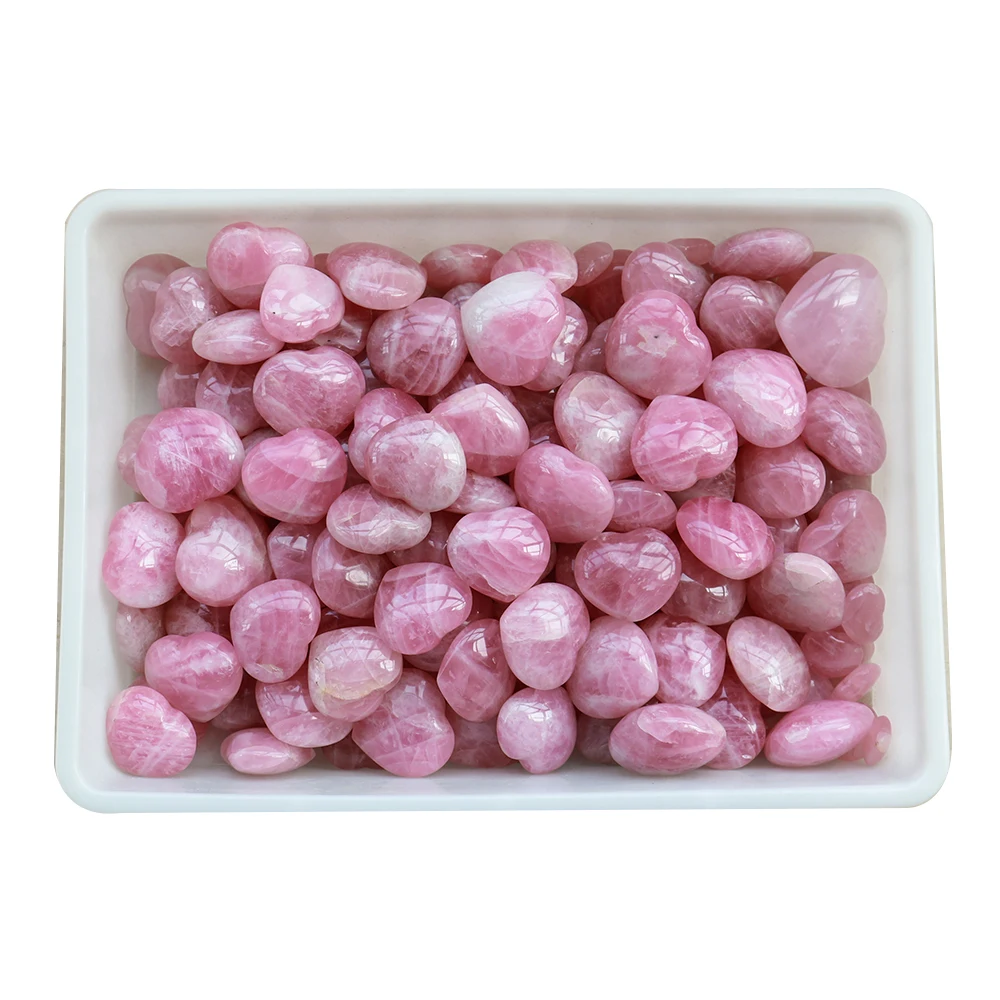 Madagascar Natural Rose Quartz Crystals Love Puffy Heart Shaped Carved Stone Love Healing Crystal Gemstone Decor Gift