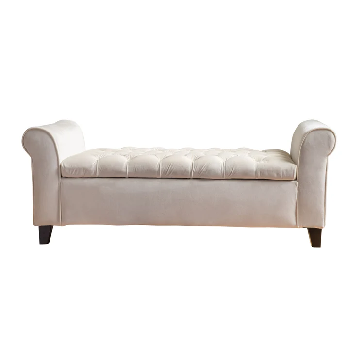 Contemporary Rolled Arm Velvet Storage Ottoman Bench