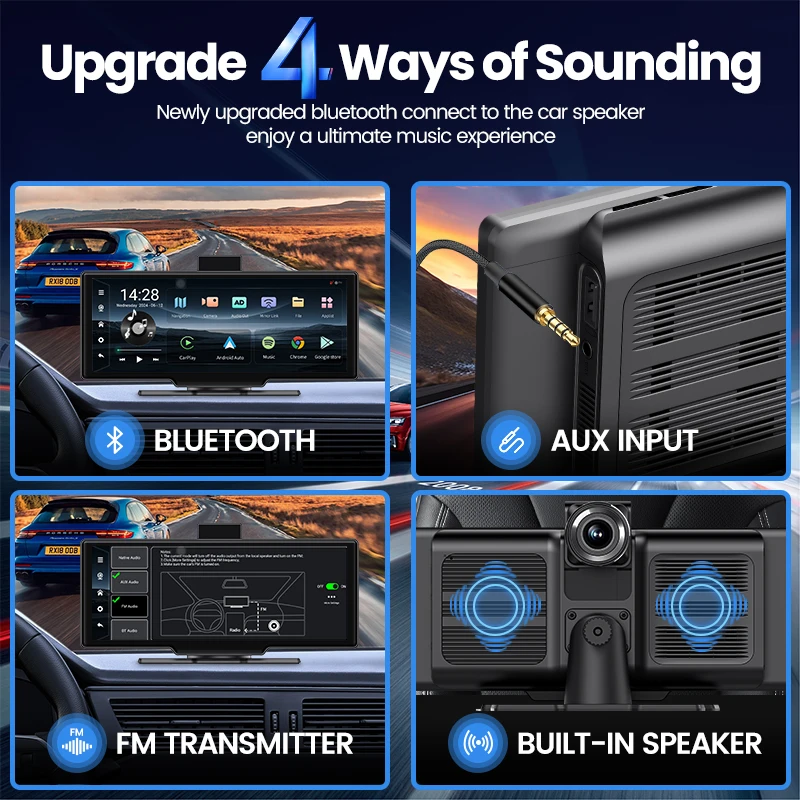 Maustor Portable 10.26 inch Wireless Carplay Android 13.0 4+64G Universal Car Smart Screen With BT TF Card 3G/4G Sim Card