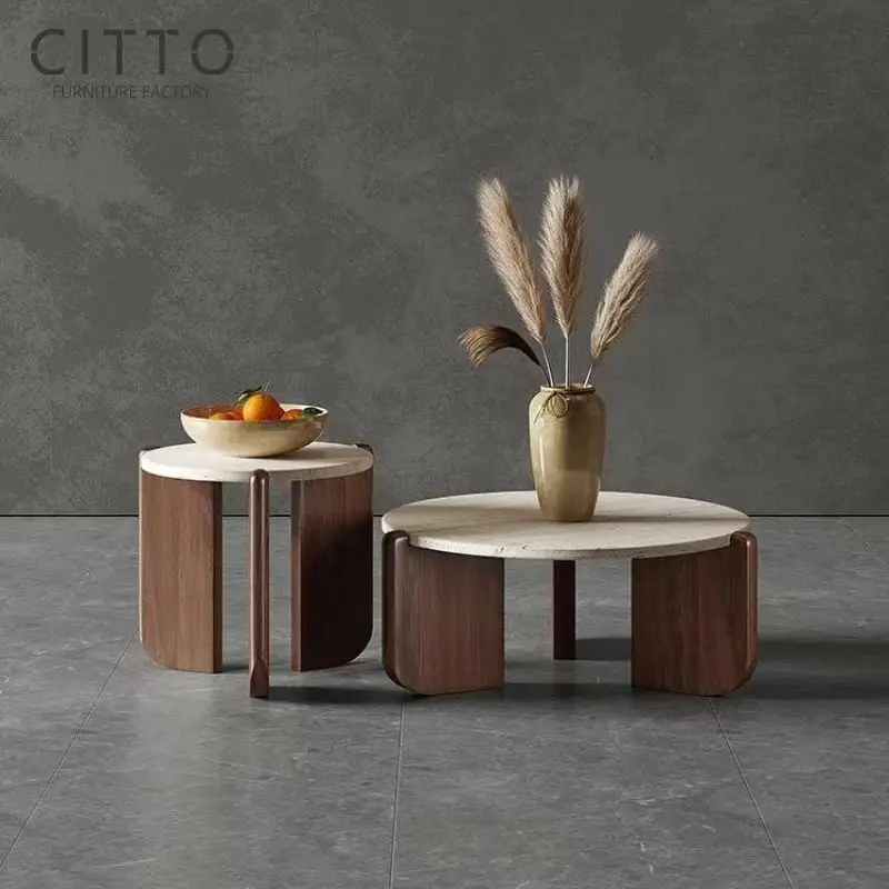 Contemporary Round Nesting Coffee Table Black Gold Metal Side Glass Marble mdf Wooden 3 pieces Tea Coffee Table Set Center Table