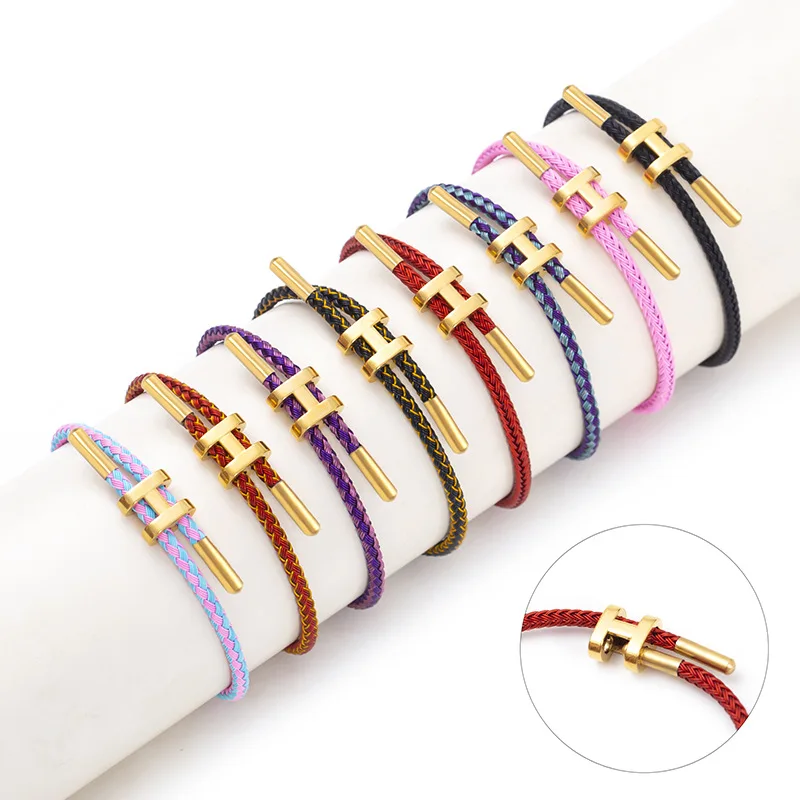 New design stainless steel wire rope bracelet 3D hard gold rope adjustable H bracelet titanium steel waterproof bracelet