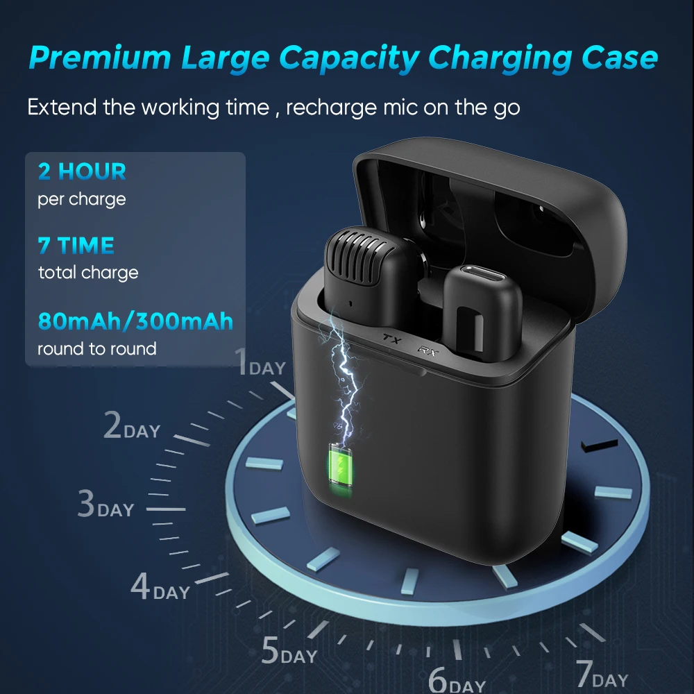 Wireless Lapel Lavalier Microphone Noise Reduction Live Interview Mobile Phone Recording Mic for iPhone Type C with Charging Box