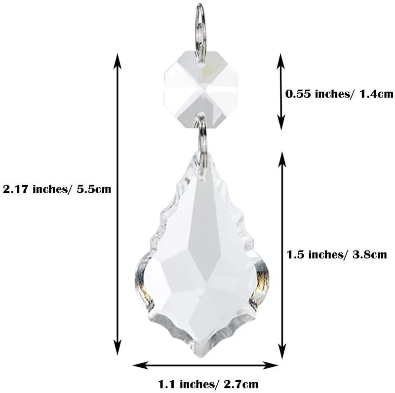 38mm hanging maple leaf crystal chandelier prisms replacement pendant parts with 14mm crystals beads