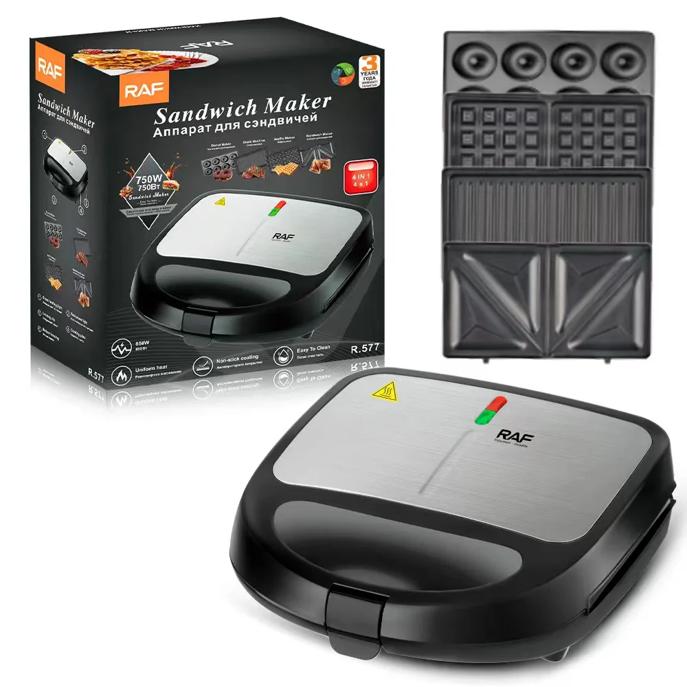 RAF Multifunctional Double-side Heating Non-stick Coating Panini Press Waffle Sandwich Maker Machine For Breakfast