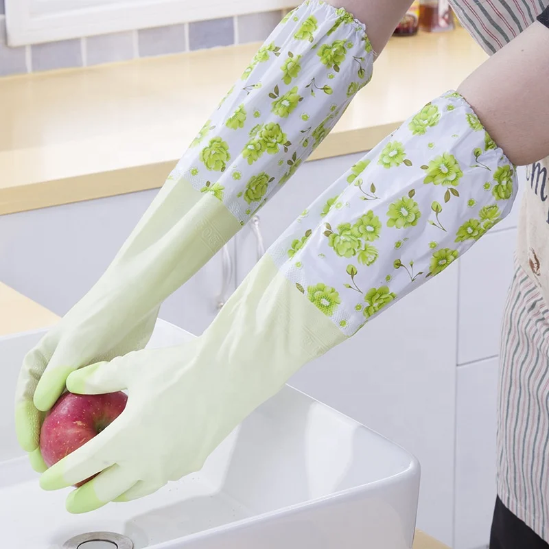 Kitchen dishwashing gloves Car wash laundry waterproof household cleaning gloves Sleeve shark oil rubber gloves wholesale