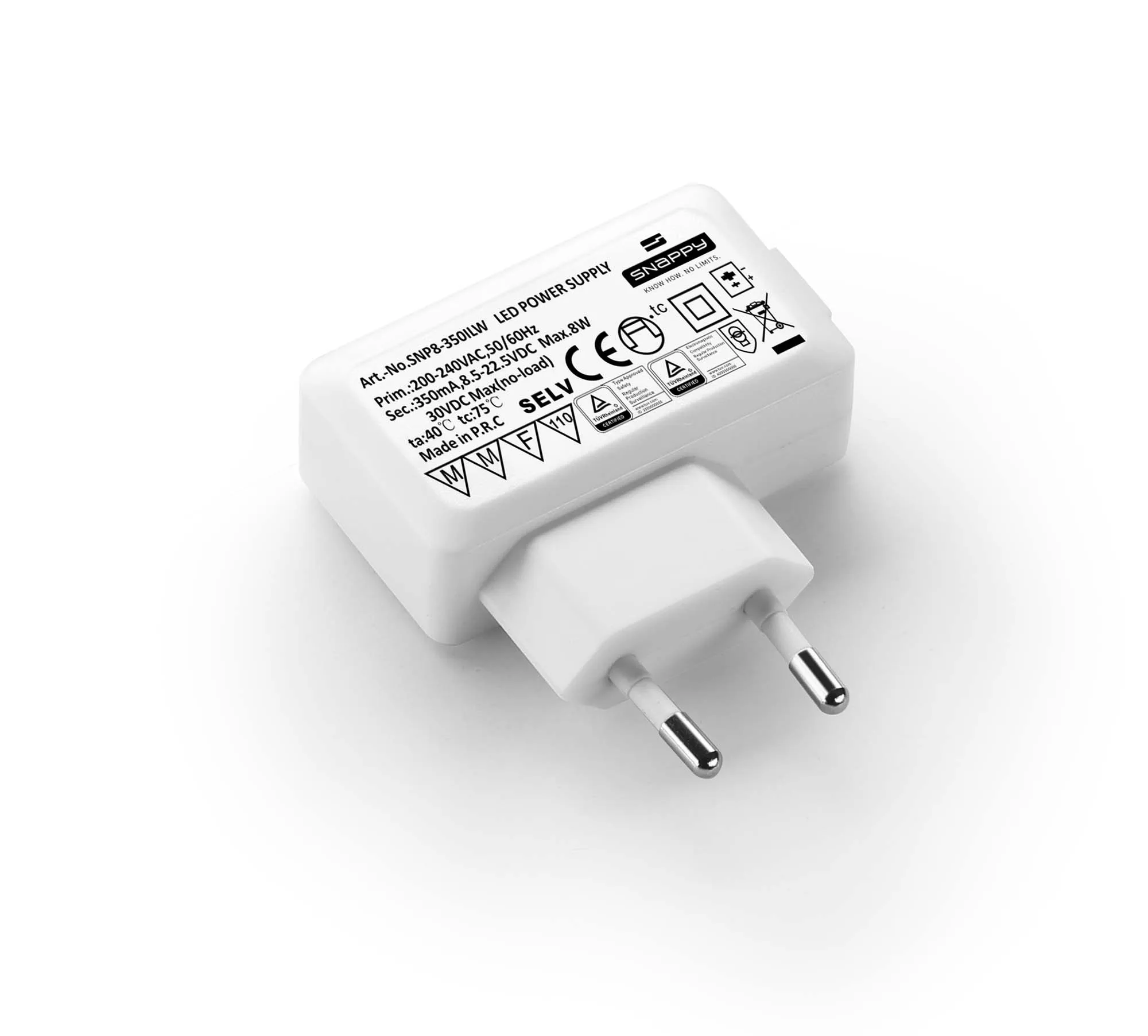 SNP8-ILW Input 200-240VAC Output 8W 350mA 500mA 700mA IP20 plastic case constant current Plug-in LED Driver for Led lighting