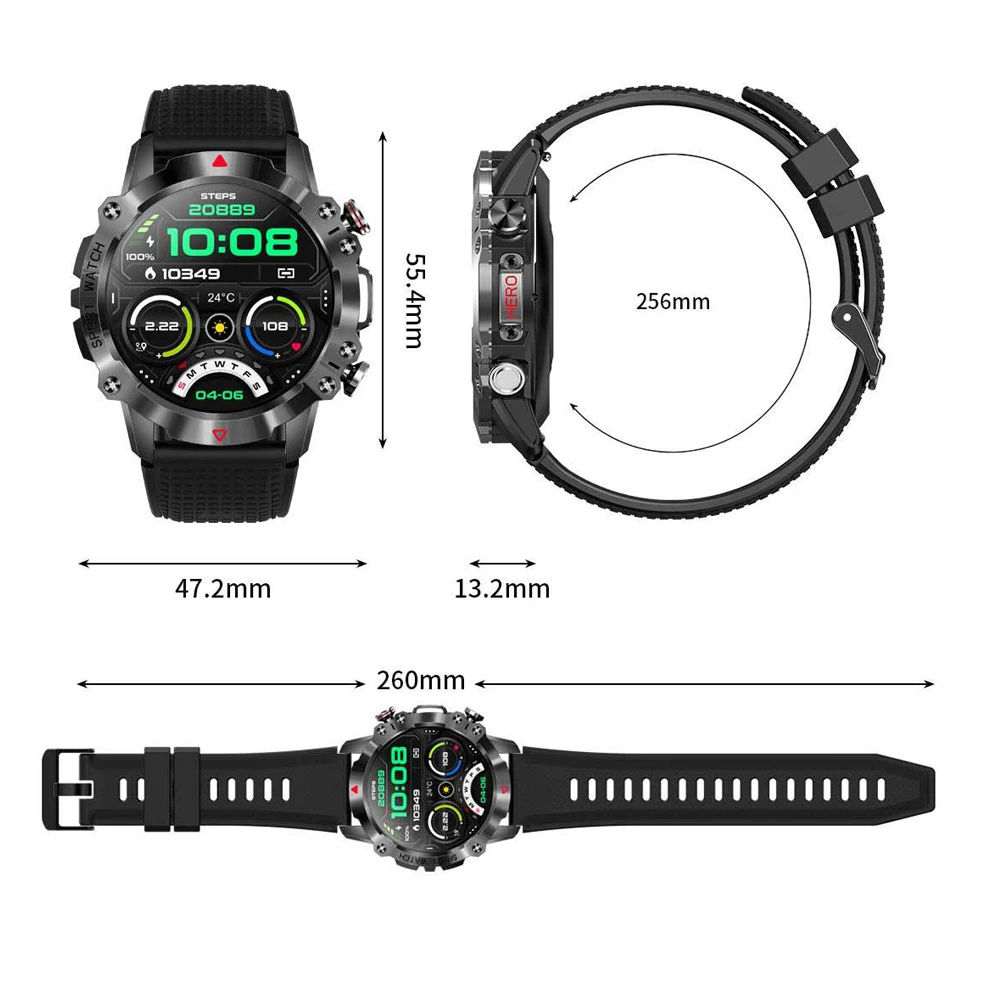 Newest Men Smart Watch KR10 Outdoor Touch Screen Sport Smartwatch 450mAh Long Battery Life Fitness Tracker Smart Watch