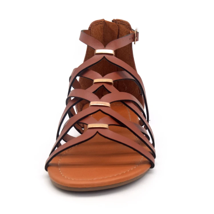 Summer shoes women 2023 wholesale beautiful black brown color open toe buckle strap ladies flat heels sandals