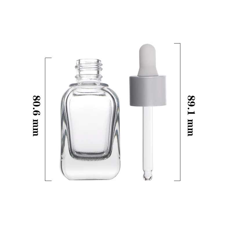 Cosmetic Package 10ml 20ml 30ml Square Clear Face Eye Serum Glass Essential Oil Bottle Mesh Thick Bottom with Dropper