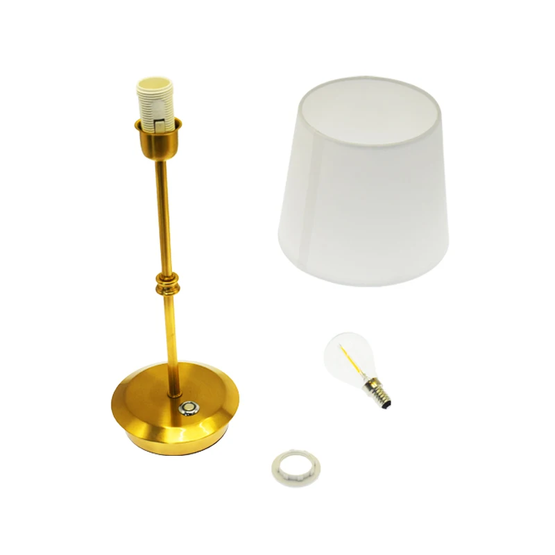 Modern Gold Brass Battery lampada da tavolo Rechargeable Restaurant led Cordless Fabric Shade E27 Light Led farmhouse Table Lamp