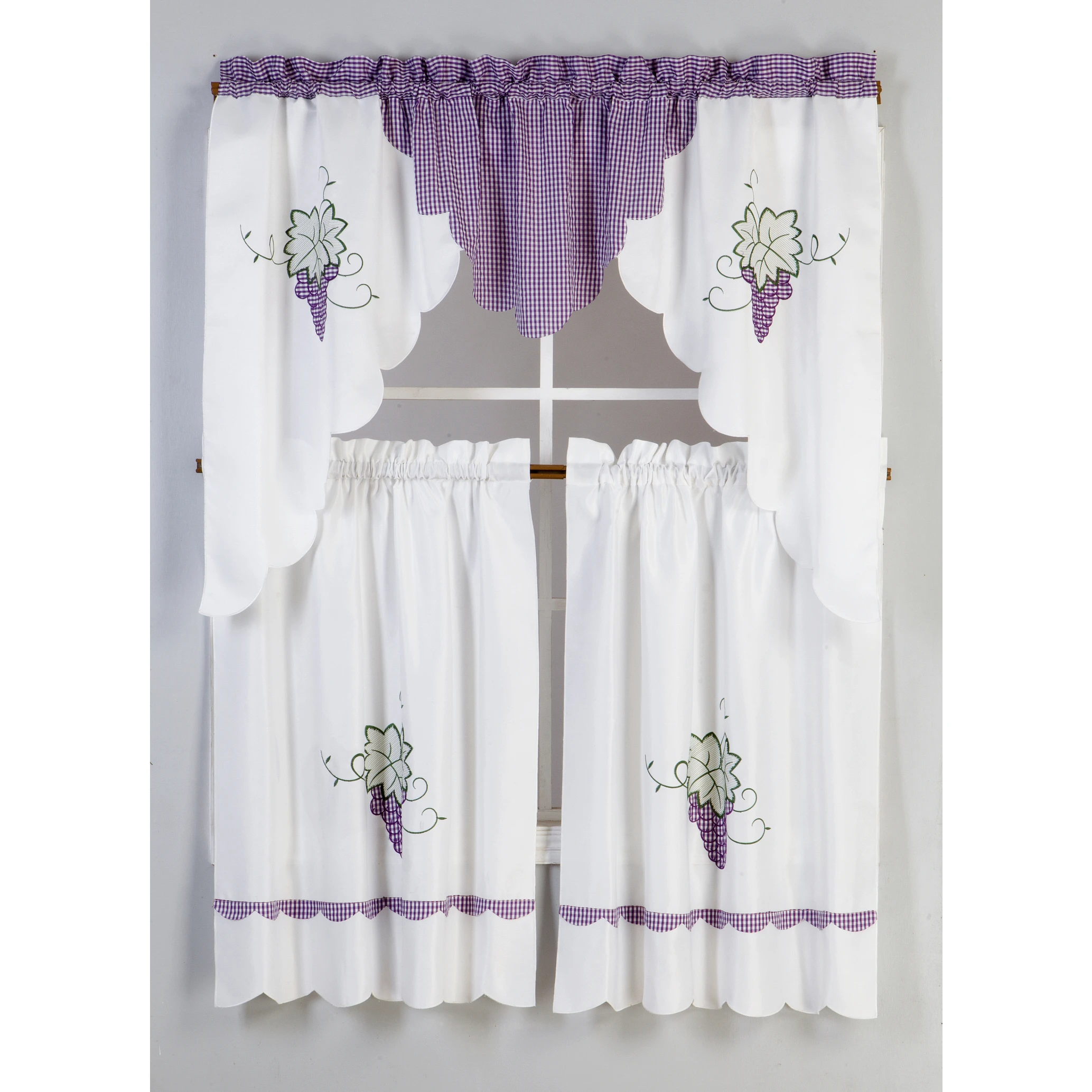 3pcs Kitchen Curtain Set, Embroidery Cafe Curtain for Small Windows,Swag & Tiers Set with cutworks