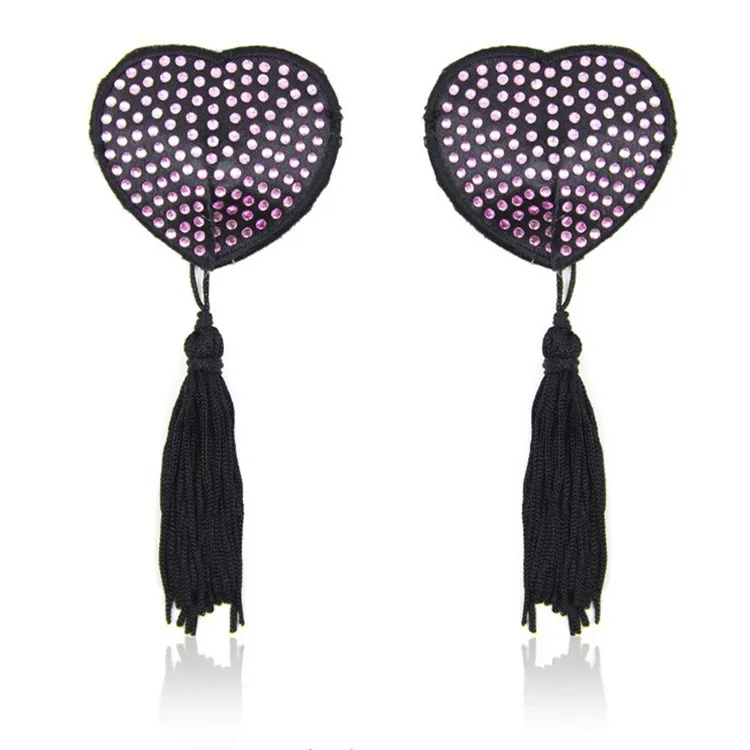 Reusable crystal Shiny Diamonds Adhesive Nipple Cover Pasties Bra with Tassel Heart Pasties Adhesive Nipple Cover