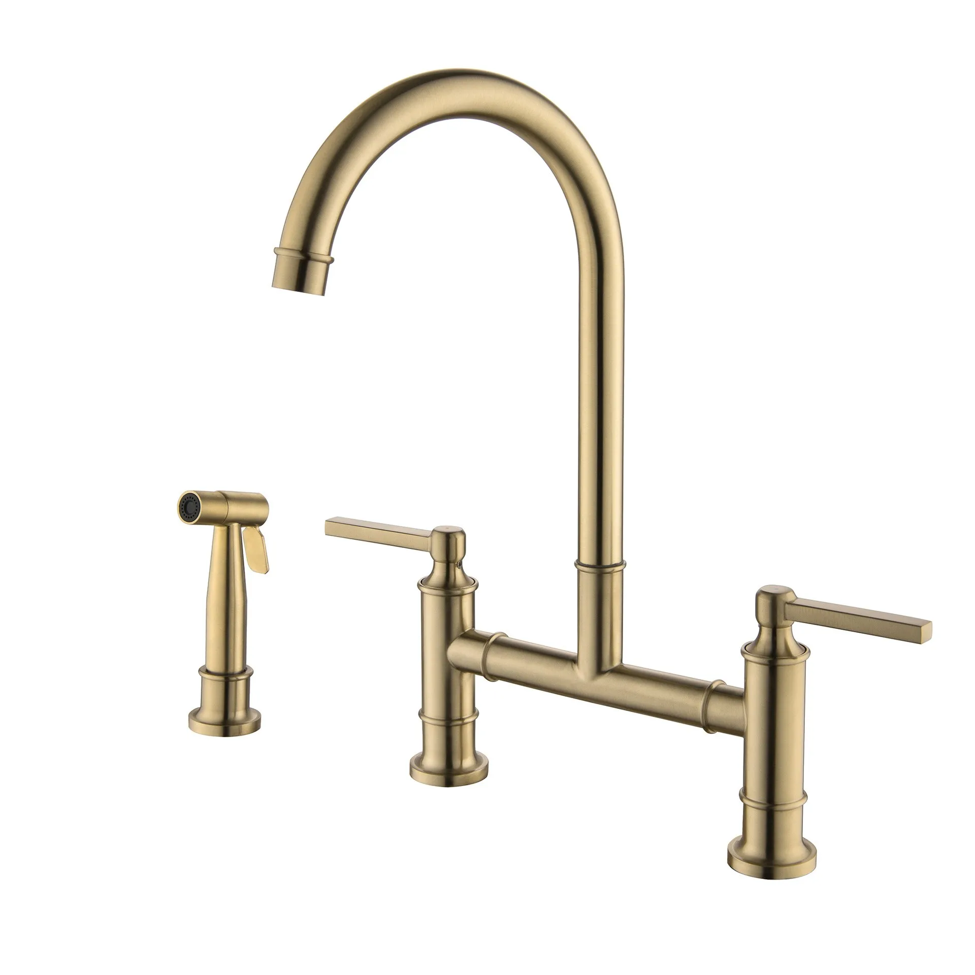 solid brass or copper kitchen &basin bridge faucet with side sprayer unlacqured brass faucet