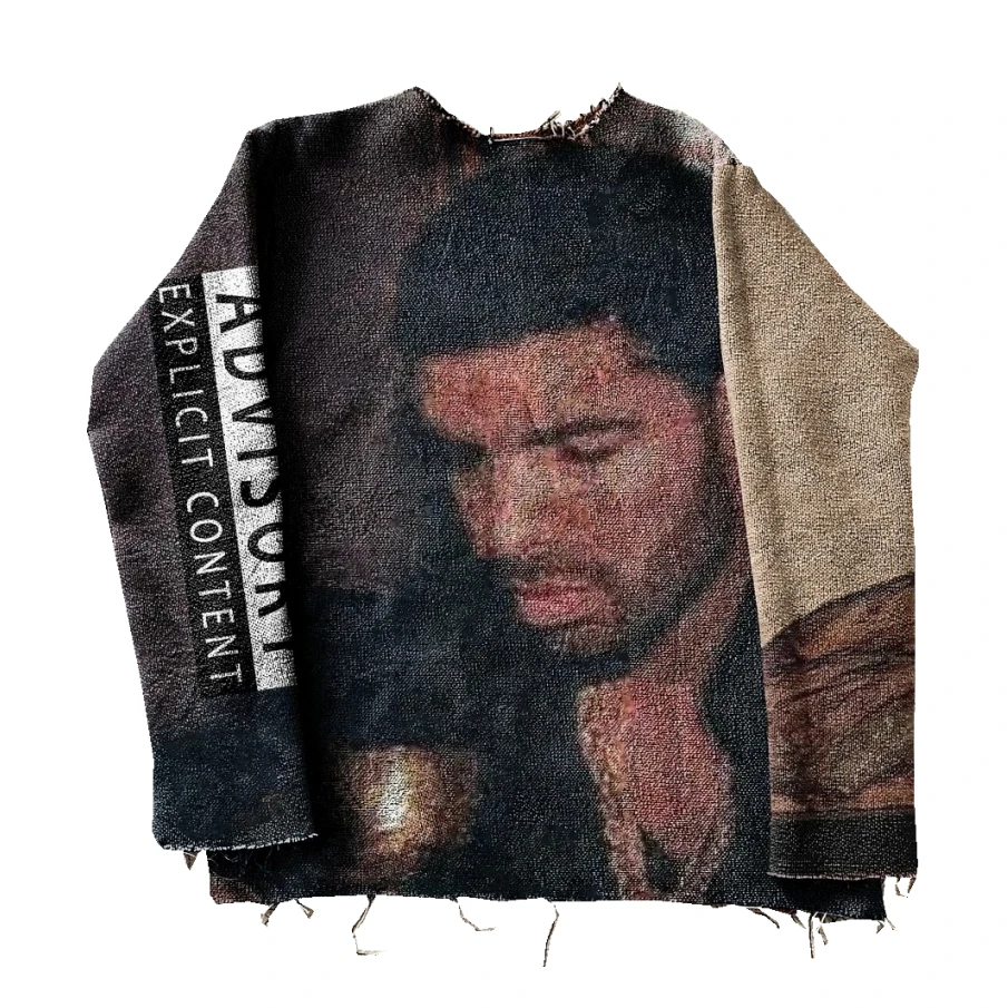 Custom Logo Hip Hop Retro Tapestry Sweater Handmade Streetwear Vintage Pullover Jumper Fashion Woven Jacquard Sweater