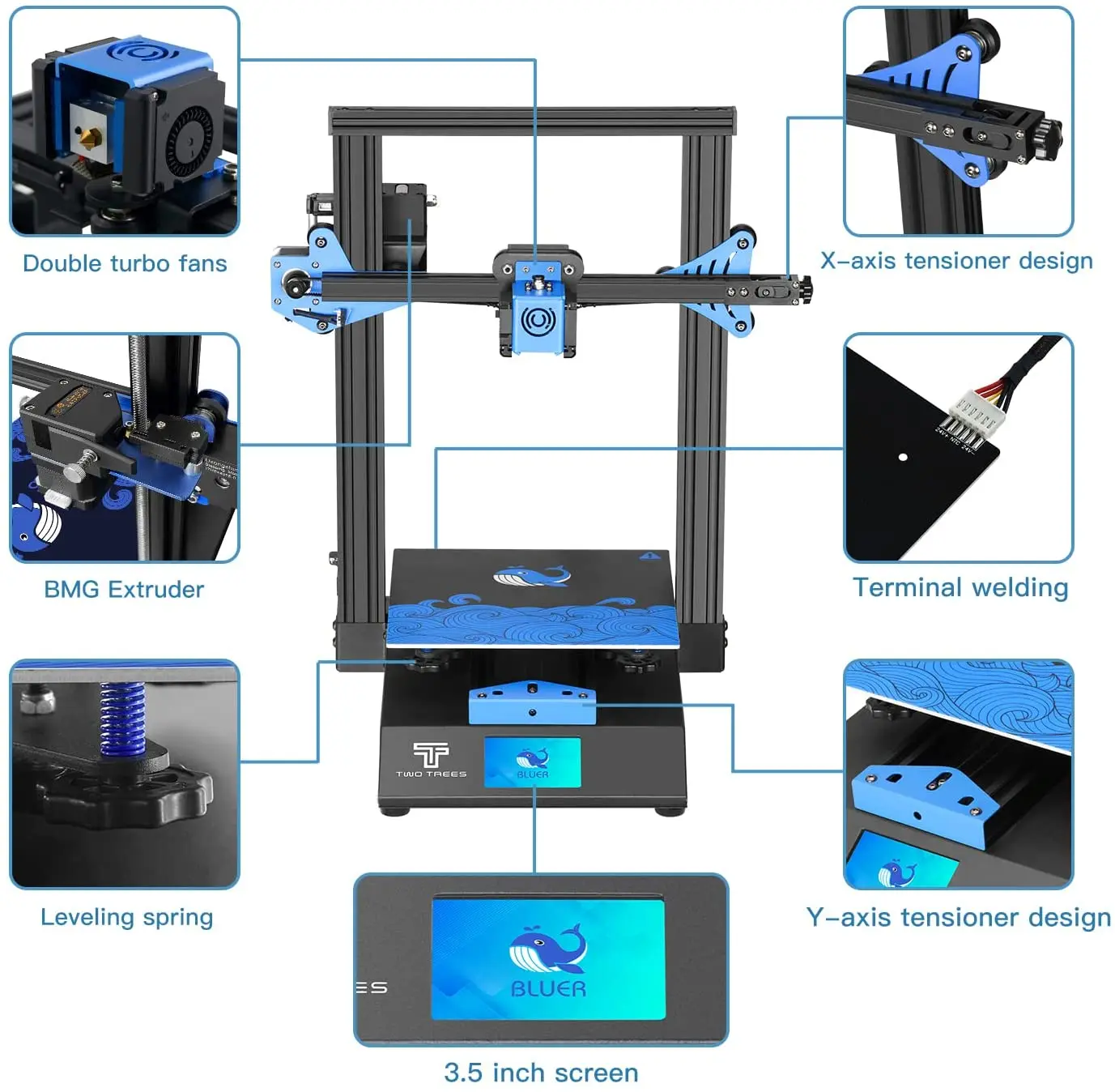 New 95% Pre-Assembled Ultra-Quiet Fast Heating FDM professional 3D printer BLU-3 V2 DIY Printing 235*235*280mm