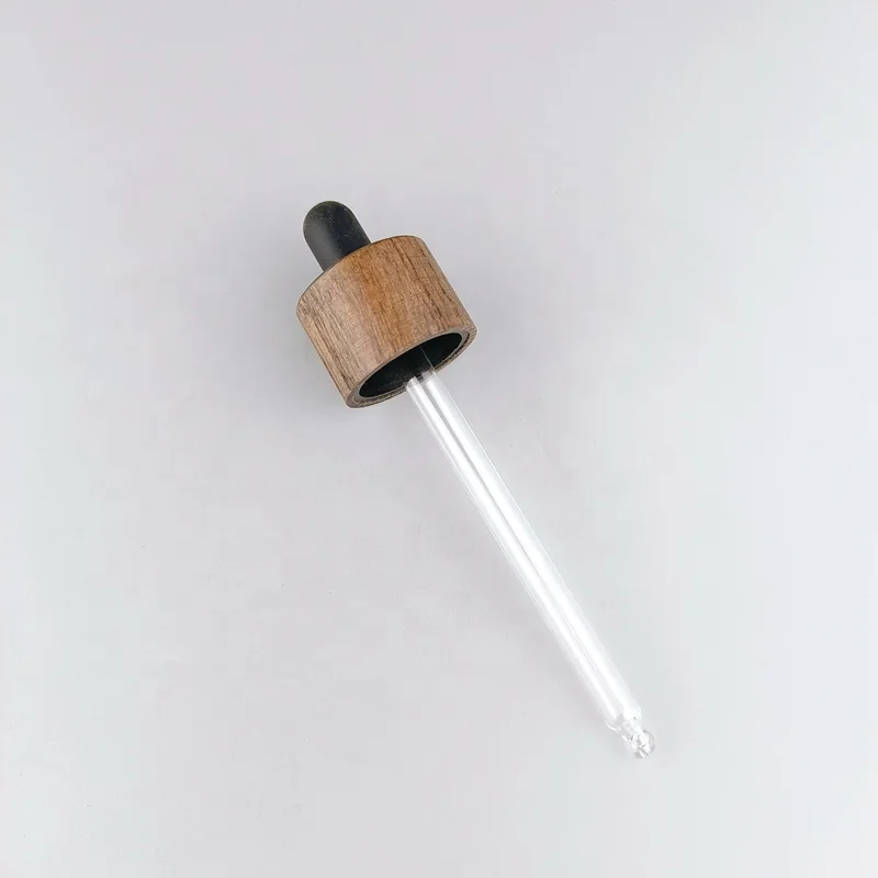 bamboo dropper cap 24 mm cosmetic dropper 24/410 wooden cap with glass pipette for essential oil packaging