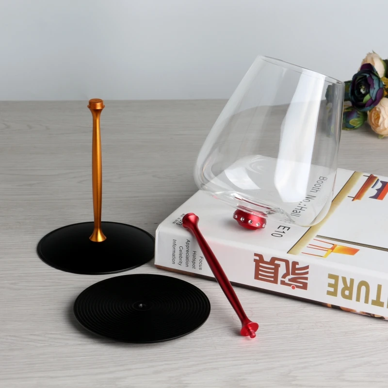 Burgundy Crystal Wine Glass With Red Rod And Black Background Luxury Goblet Crystal Red Wine Glass Rotatable Removable