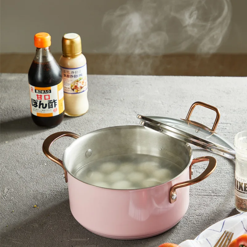Light luxury pink color 20cm kitchen cooking cookware stainless steel nonstick soup pot soup stock pot