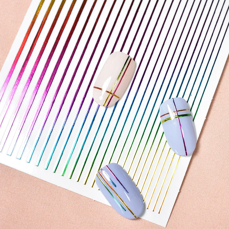 1 Sheet Gold Silver Stripe Lines Design Nail Stickers 3D Colorful Strip Tape Adhesive Nail Sticker Decoration DIY Nails Manicure