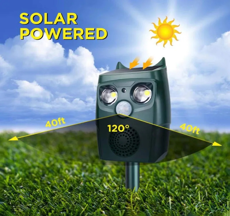 Ultrasonic Solar Powered Animal Repeller Repellent Outdoor  Waterproof Dog Repellent with Motion Sensor for Yard Farm Garden