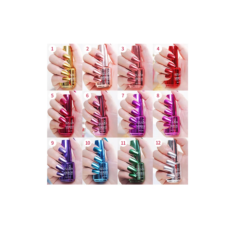 16 Colors Mirror Nail Polish 18ml Metallic Nail Gel Mirror Effect Non-Peelable Metallic Nail Polish Wholesale
