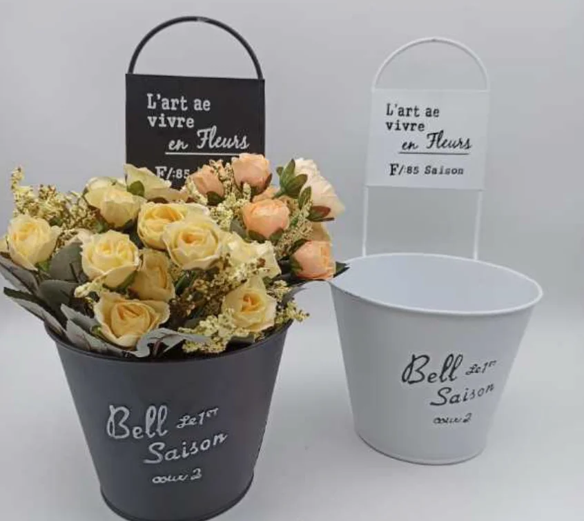 Wholesale manufacturer flower pots creative round flower bucket metal iron flower vase