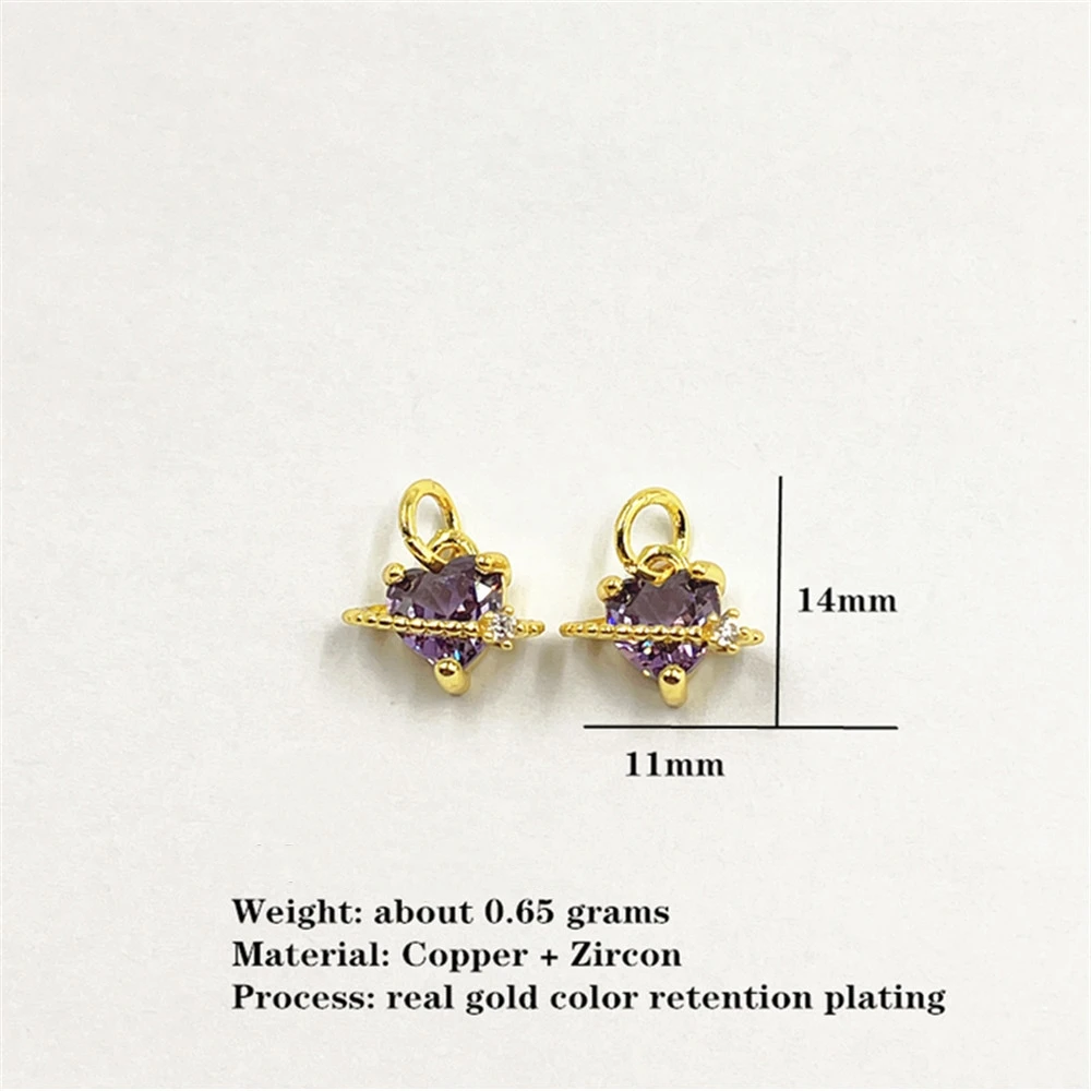 Creative 11 * 14mm Gold Plated Heart Pendant Colorful Pink Blue Emerald Zircon Pendant For DIY making jewelry accessories