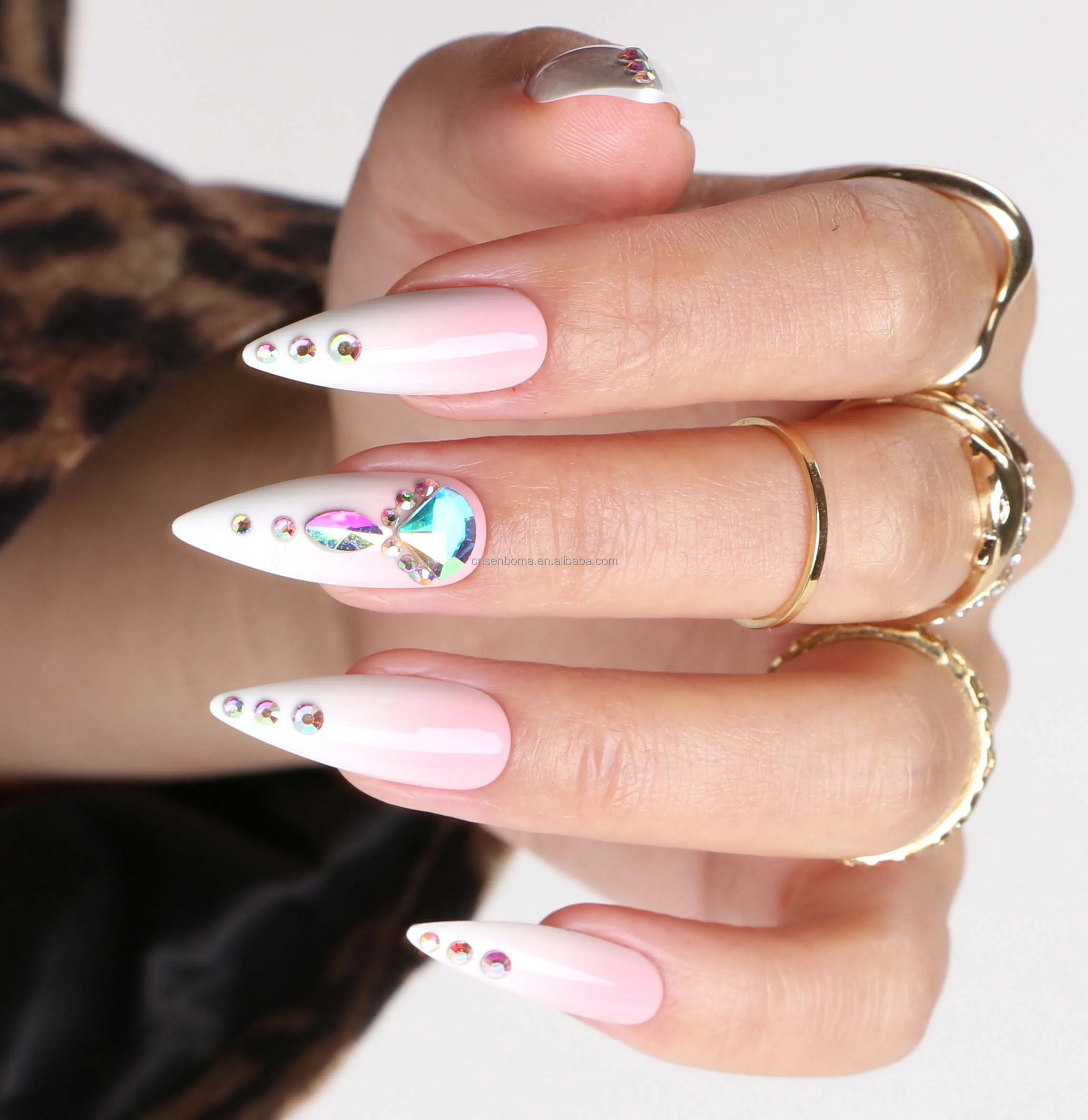 New Coming French Butterfly Crystal Nails Nude Pink Ombre Nail Ballerina Short Nails