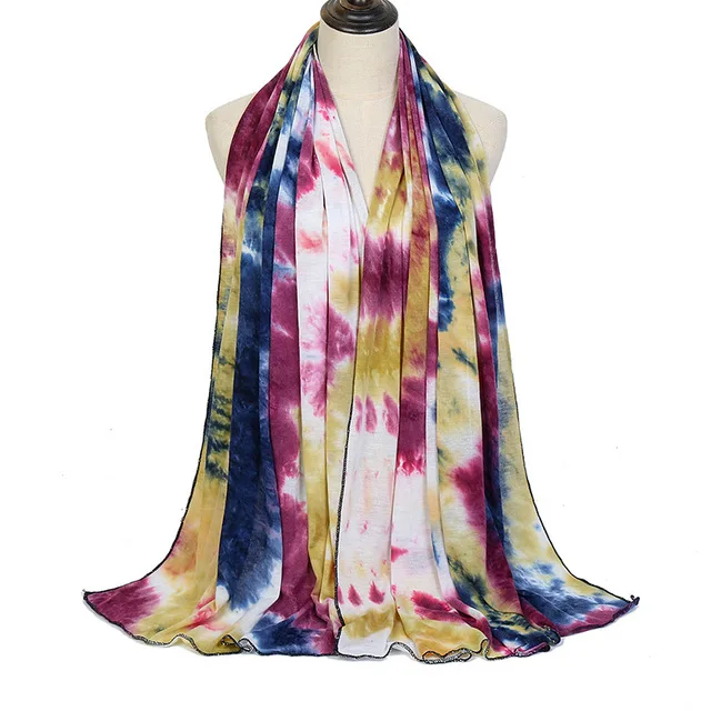 11 Colors Soft Tie Dye Headwraps Foulard 180x85cm New Fashion Hijab Stretchy Muslim Scarf Tie dye Scarf