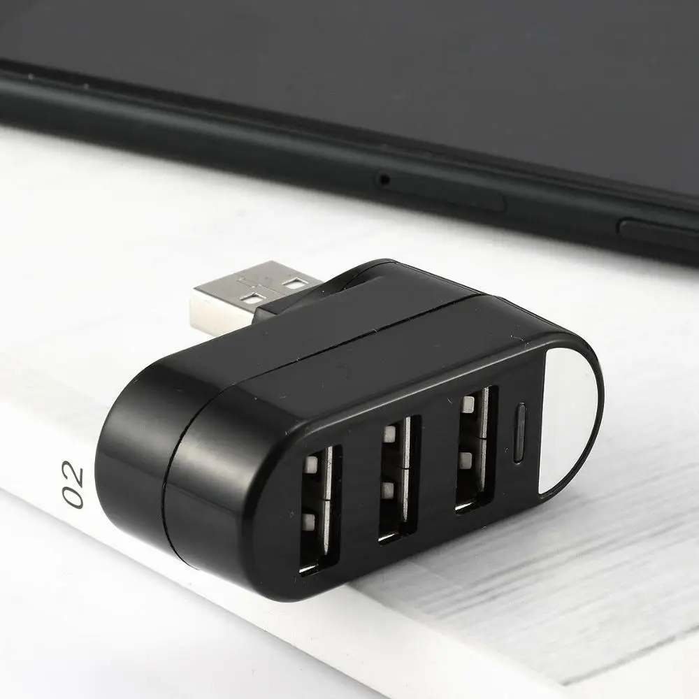 Mini 3 Port USB 2.0 Hub Rotating Splitter Adapter Hub For PC Laptop Mac Notebook