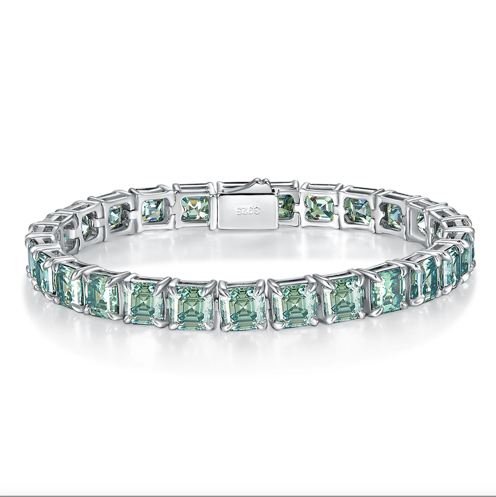 TK Hot Sale Fashion Jewelry 18K Gold Plated Asscher Cut Green Moissanite Tennis Bracelet Man