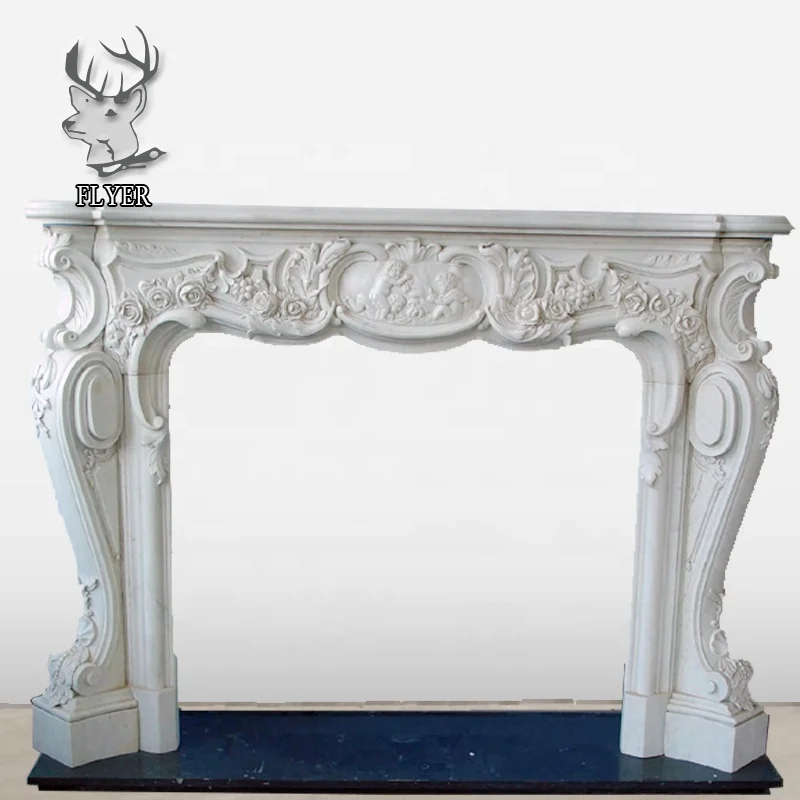 Hot sell modern design luxury fireplace surround gray marble carved fireplace mantle french fireplace