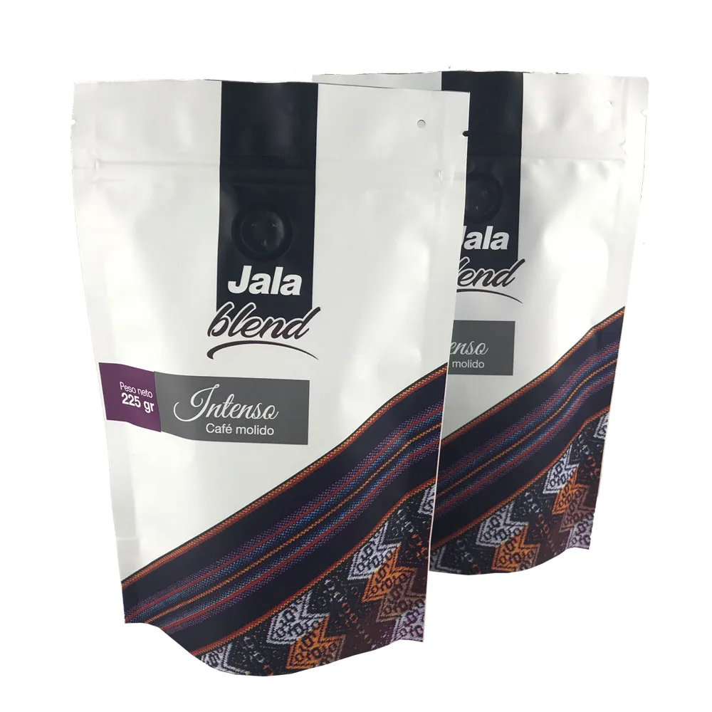 225g digital printing matte color zipper stand up coffee beans personalized aluminium foil pack plastic bags with valve