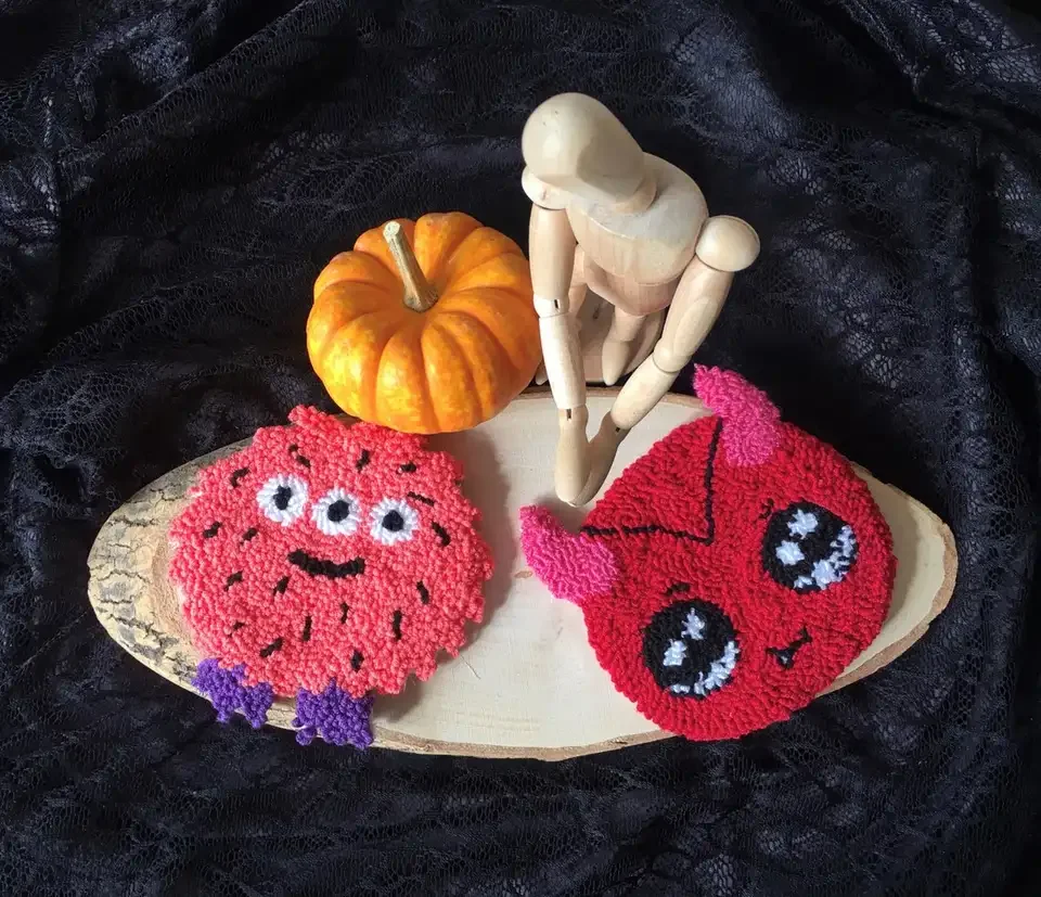 Halloween  Luxury pumpkin  Special Black  white  spider web Customized  design size  Tufted Kitchen Table  tufted luxury Coaster