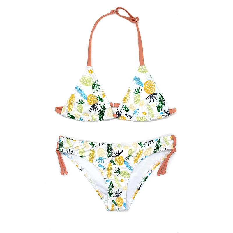 Vacations Beach Wear Fruit Print Sliding Fruit Sling String Bikini Kids Swimsuit Triangle Girl Child Halter Micro Bikini