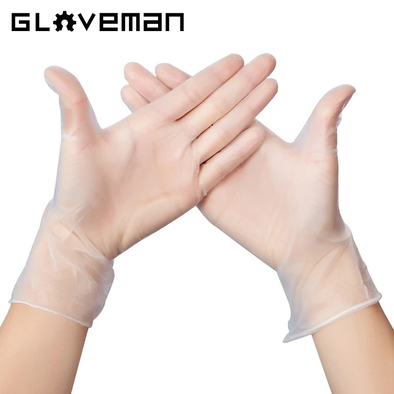 GLOVEMAN 100pcs boxes Clear laborratory examination food household disposable powder free PVC vinyl gloves