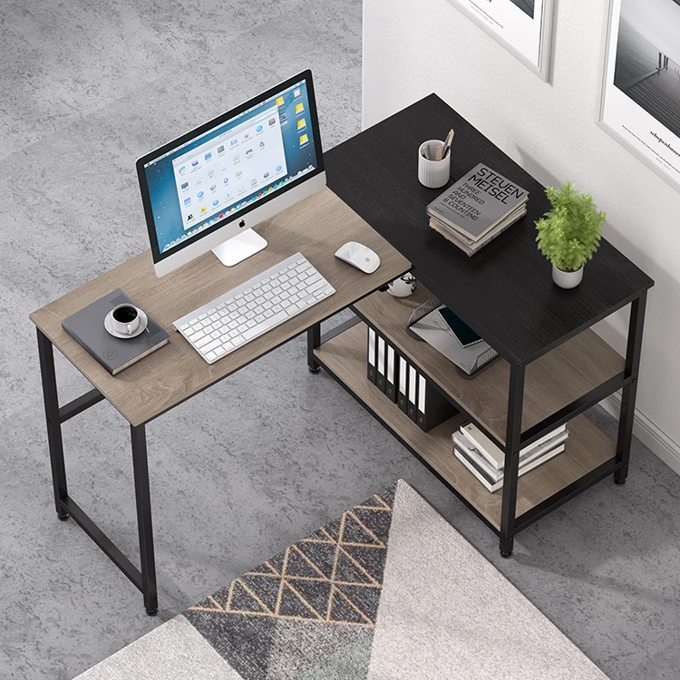 Vekin Furniture high end PC table steel wood computer desk 2 tier storage shelf office desk