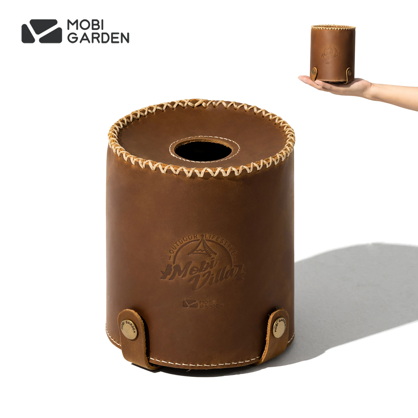 MOBI GARDEN Gas Tank Cover Cowhide Leather Camping Protective Case Gas Canister