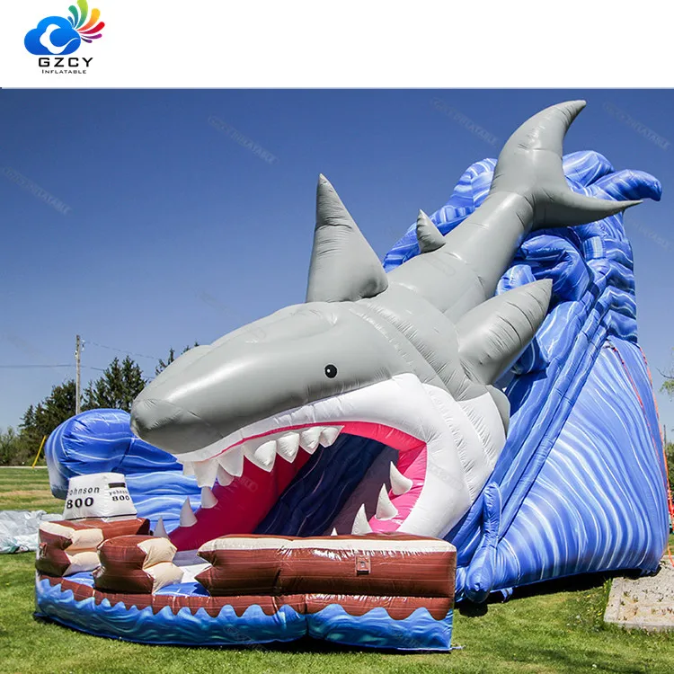 Outdoor Water Slide Inflatable Shark Slide Water Sport Games Huge Pool Adults Digital Printing Customized Bounce House GZCY-A205