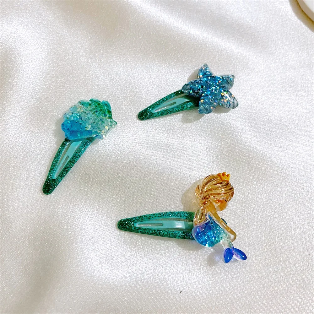 2022 Summer ocean style trendy baby girl hair accessories sequin mermaid shells hair pins hair clips set for kids