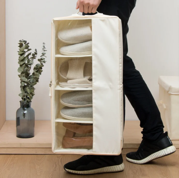 
Underbed Storage Container 4 Compartment Shoe Bin Fabric Organizer Box with Lid and Removable Board 
