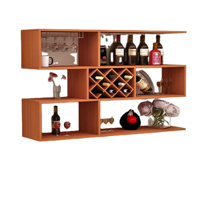 Hot sale simple style living room furniture decorative Wine Shelf Red Wine Wall Hanging Rack Wood Wall Mounted wine Display Rack