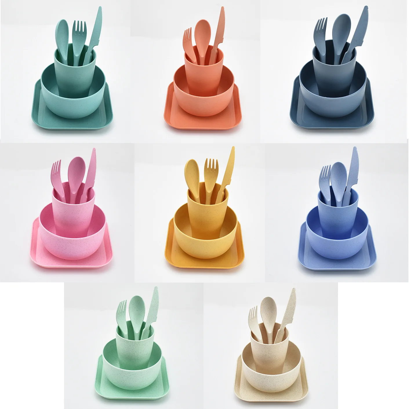 Eco Friendly Biodegradable Bamboo Fiber color adult Set Plates Dinnerware Sets