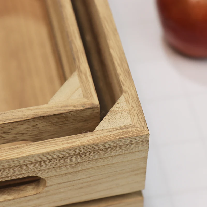 Home Decor Handmade 3 pcs Stackable Vegetable Fruit Open No Lid Organizer Paulownia Wooden Storage Crate Box