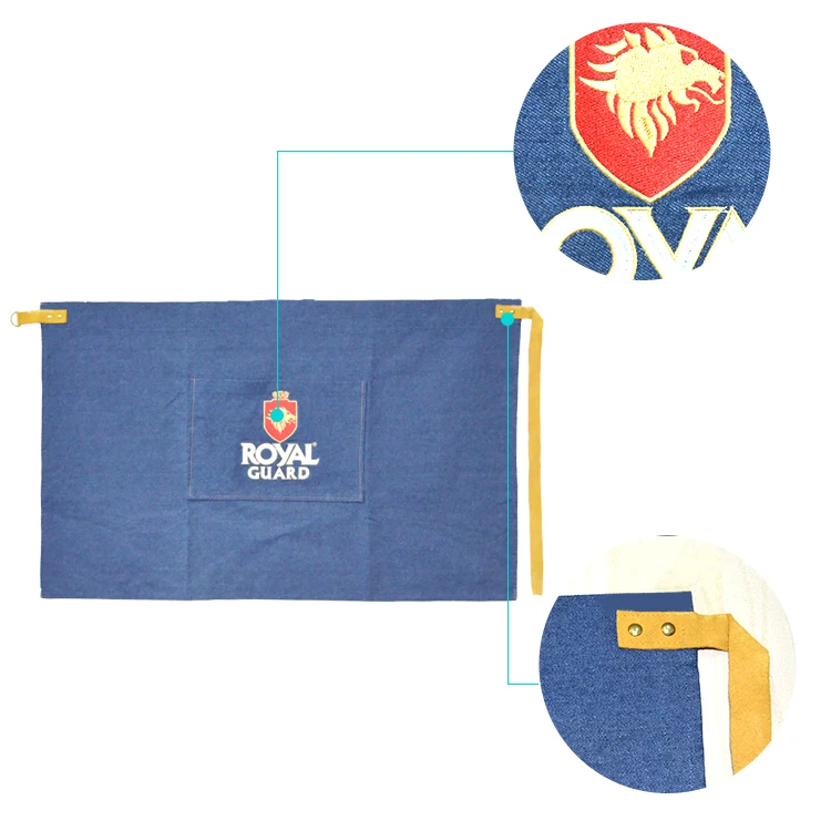 High Quality Heavy Duty Vintage Jean Waiter Apron Jean Barmen Apron Denim Waist Waitress Half Apron With Leather Strap