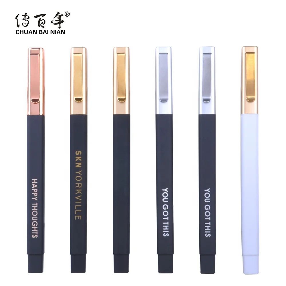 Hot Selling Cheap Hotel Square Ballpoint Pen with Custom Gold Logo