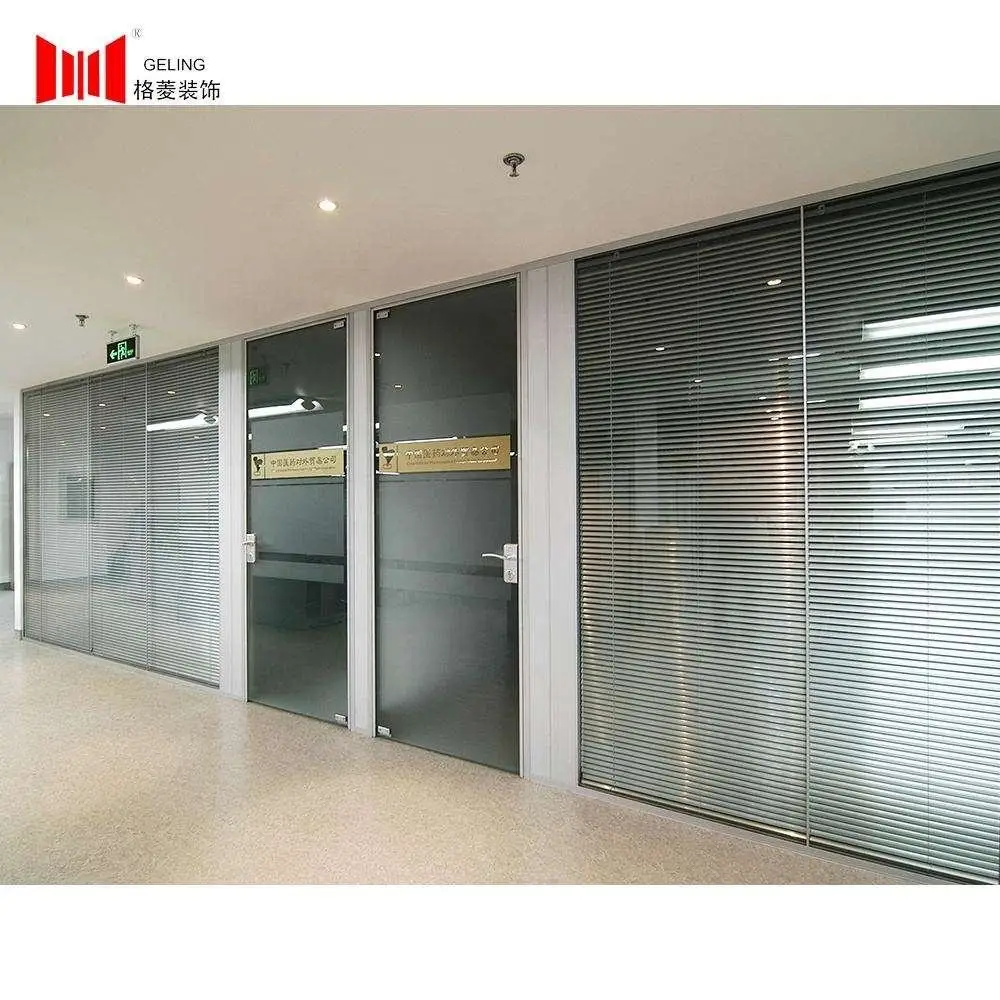 2021 hot sell double tempered glass aluminum frame fixed office partition house wall with shutter