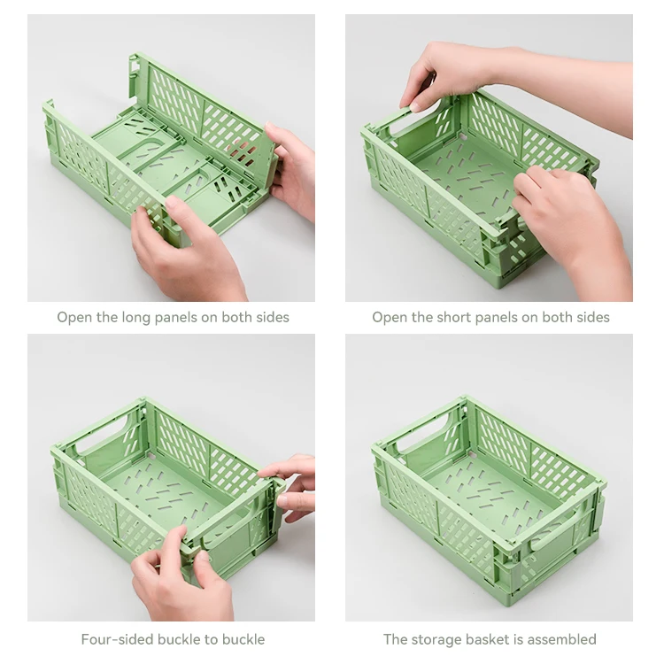 China Factory Home Small Organizers Desktop Foldable Crate Plastic Folding Storage Basket Collapsible Storage Crate